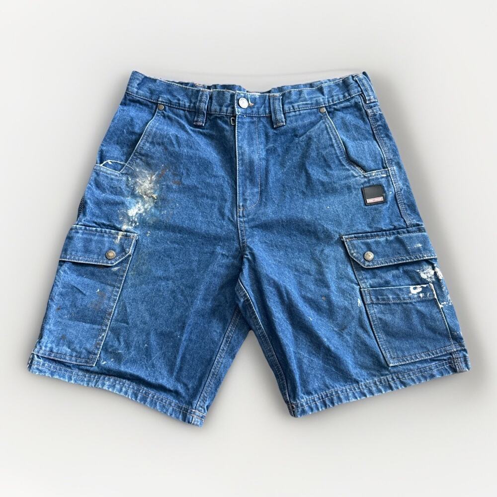 Craftsman Denim Work Shorts Men’s Size 34 Blue Carpenter Cargo Paint Distressed